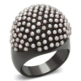 LO3019 - TIN Cobalt Black Brass Ring with Synthetic Pearl in Light Amethyst - Alamode - Flyclothing LLC