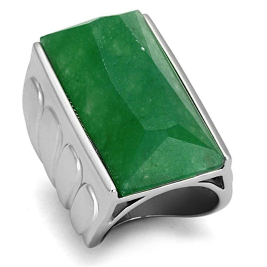 LO3023 - Rhodium Brass Ring with Synthetic Jade in Emerald - Alamode - Flyclothing LLC