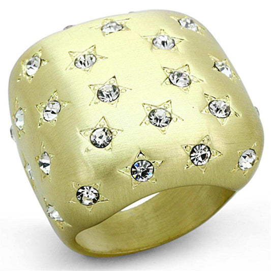 LO3037 - Gold & Brush Brass Ring with Top Grade Crystal in Clear - Alamode - Flyclothing LLC