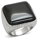 LO3045 - Rhodium Brass Ring with Semi-Precious Agate in Jet - Alamode - Flyclothing LLC