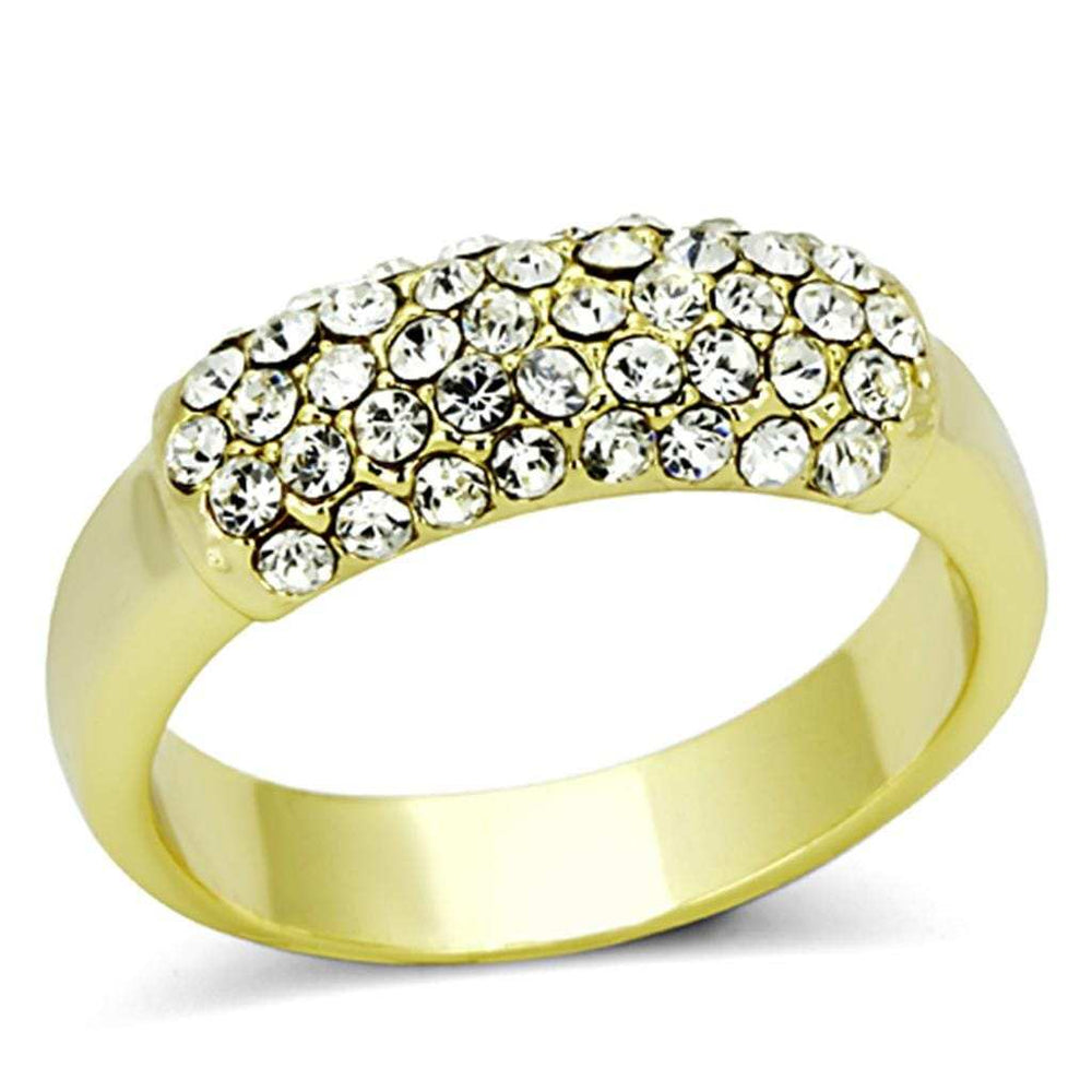 LO3067 - Gold Brass Ring with Top Grade Crystal in Clear - Alamode - Flyclothing LLC