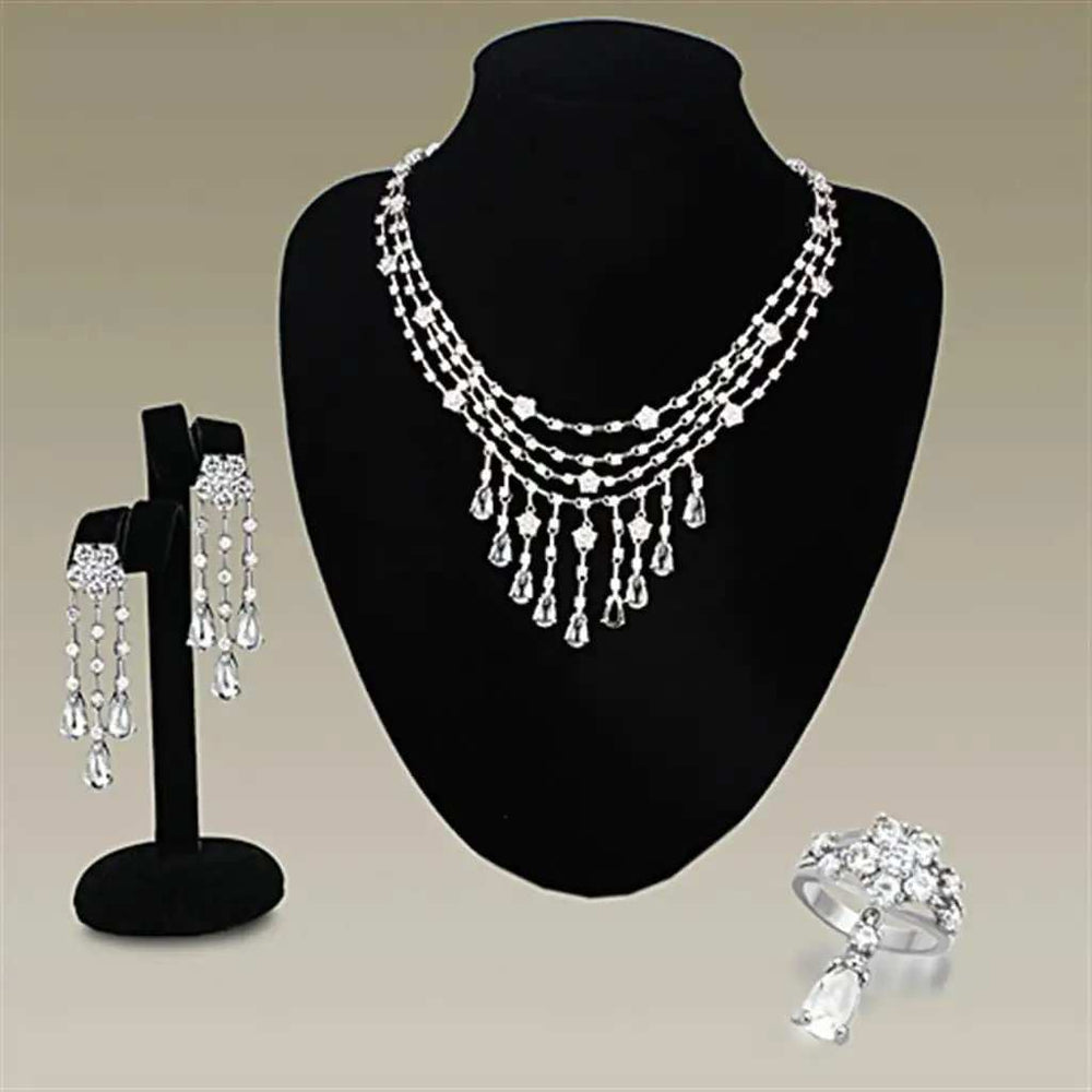 LO3076 - Rhodium Brass Jewelry Sets with AAA Grade CZ in Clear - Alamode - Flyclothing LLC