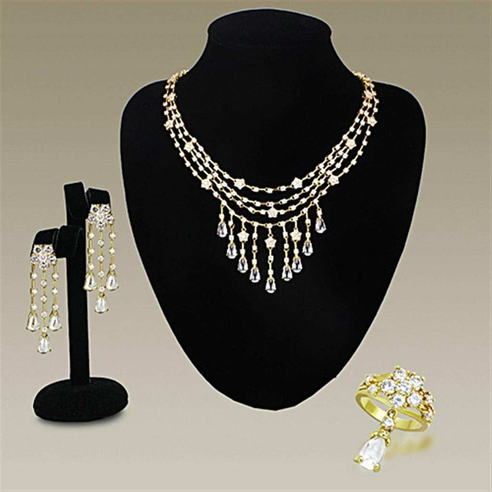 LO3077 - Gold Brass Jewelry Sets with AAA Grade CZ in Clear - Alamode - Flyclothing LLC