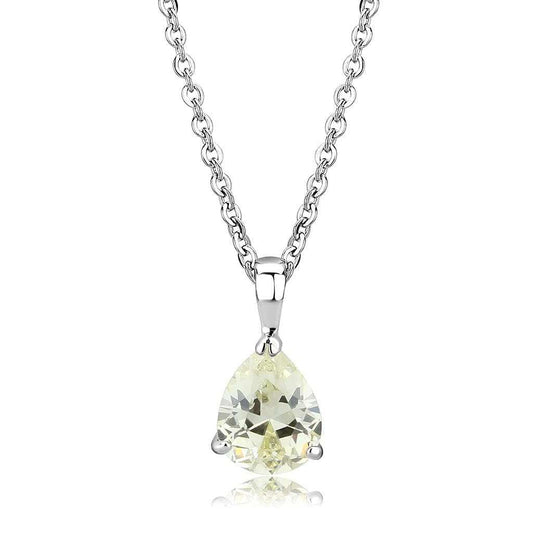 LO311 - Rhodium Brass Chain Pendant with AAA Grade CZ in Citrine Yellow - Alamode - Flyclothing LLC
