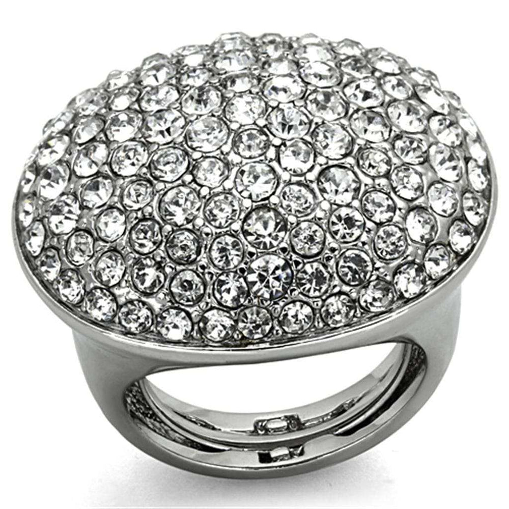 LO3149 - Rhodium Brass Ring with Top Grade Crystal in Clear - Alamode - Flyclothing LLC