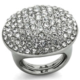 LO3149 - Rhodium Brass Ring with Top Grade Crystal in Clear - Alamode - Flyclothing LLC