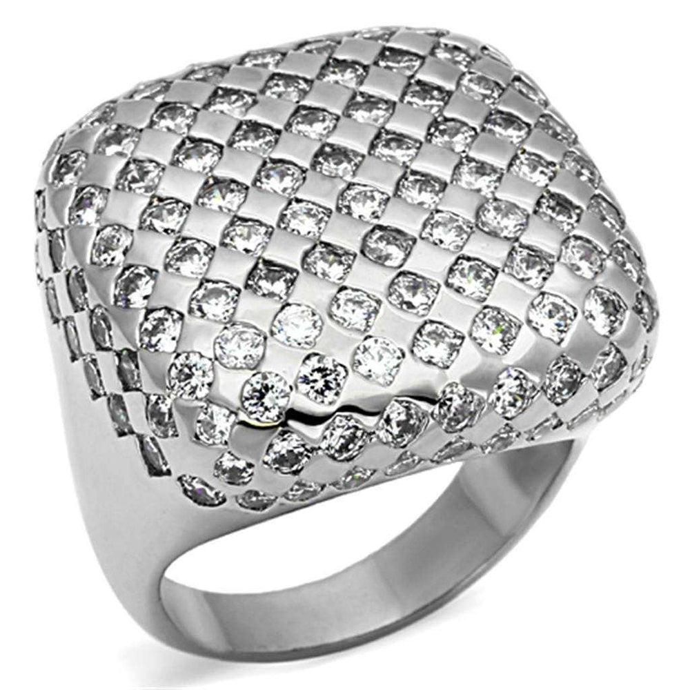 LO3169 - Rhodium Brass Ring with AAA Grade CZ in Clear - Alamode - Flyclothing LLC