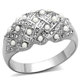LO3183 - Rhodium Brass Ring with Synthetic Pearl in White - Alamode - Flyclothing LLC