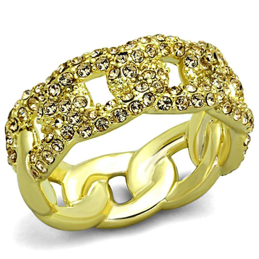 LO3215 - Gold Brass Ring with Top Grade Crystal in Light Smoked - Alamode - Flyclothing LLC