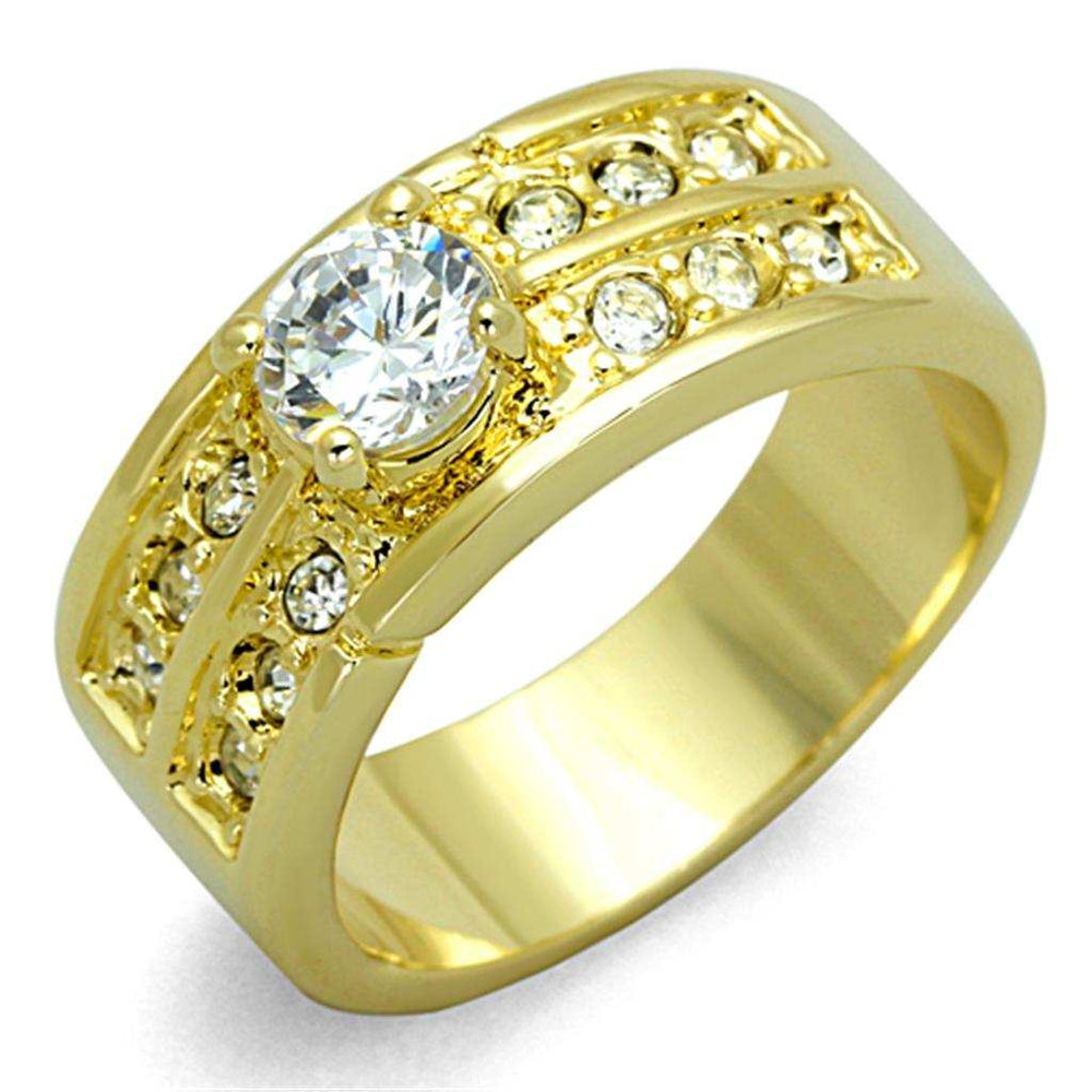 LO3218 - Gold Brass Ring with AAA Grade CZ in Clear - Alamode - Flyclothing LLC