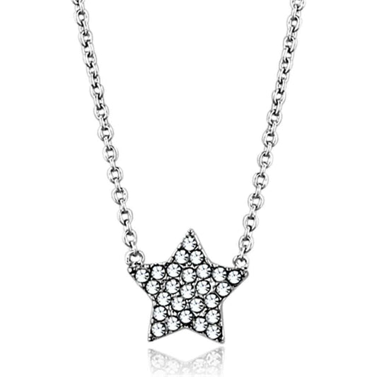 LO3225 - Rhodium Brass Necklace with Top Grade Crystal in Clear - Alamode - Flyclothing LLC