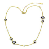 LO3235 - Gold Brass Necklace with Synthetic Synthetic Glass in Amethyst - Alamode - Flyclothing LLC