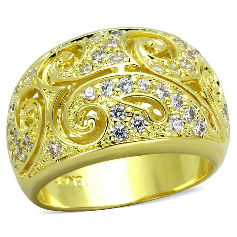 LO3342 - Gold Brass Ring with AAA Grade CZ in Clear - Alamode - Flyclothing LLC