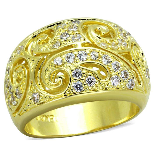 LO3342 - Gold Brass Ring with AAA Grade CZ in Clear - Alamode - Flyclothing LLC