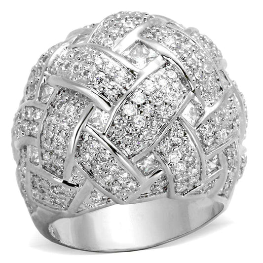 LO3352 - Rhodium Brass Ring with AAA Grade CZ in Clear - Alamode - Flyclothing LLC
