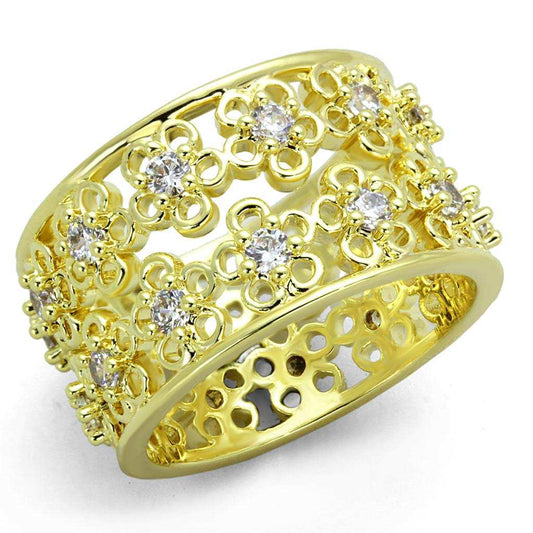 LO3363 - Gold Brass Ring with AAA Grade CZ in Clear - Alamode - Flyclothing LLC
