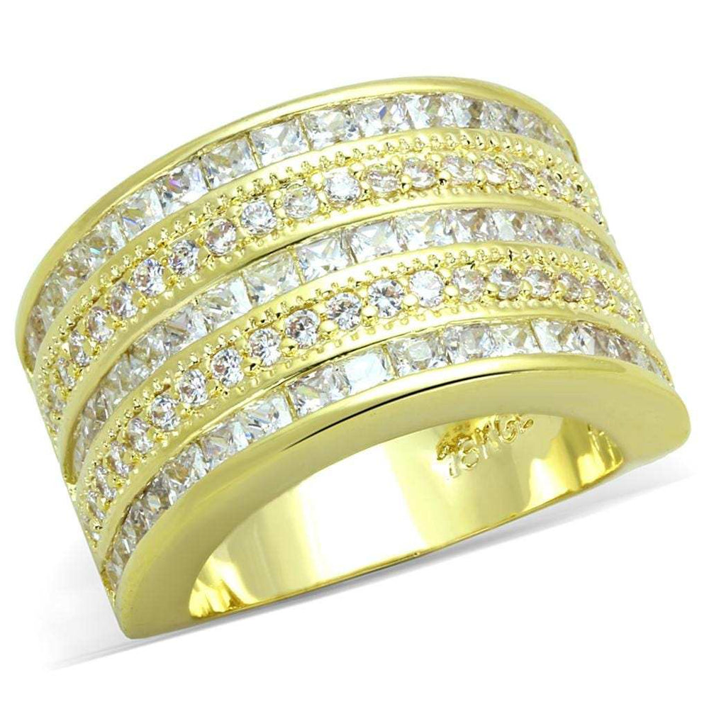 LO3395 - Gold Brass Ring with AAA Grade CZ in Clear - Alamode - Flyclothing LLC