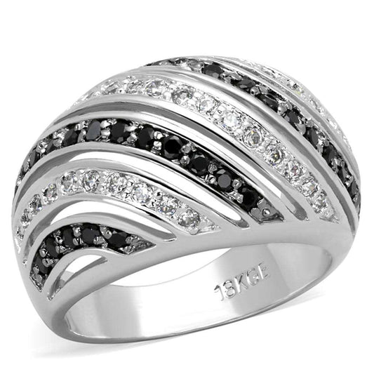 LO3399 - Rhodium + Ruthenium Brass Ring with AAA Grade CZ in Black Diamond - Alamode - Flyclothing LLC