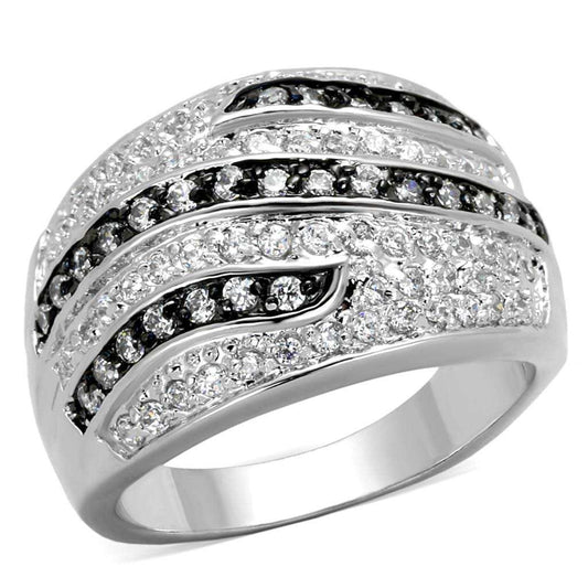 LO3400 - Rhodium + Ruthenium Brass Ring with AAA Grade CZ in Clear - Alamode - Flyclothing LLC