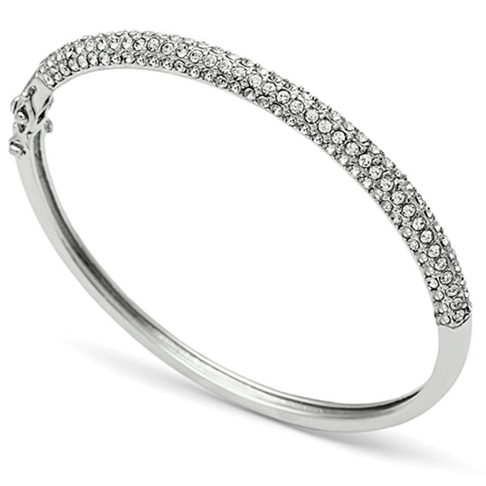 LO3438 - Rhodium Brass Bangle with Top Grade Crystal in Clear - Alamode - Flyclothing LLC