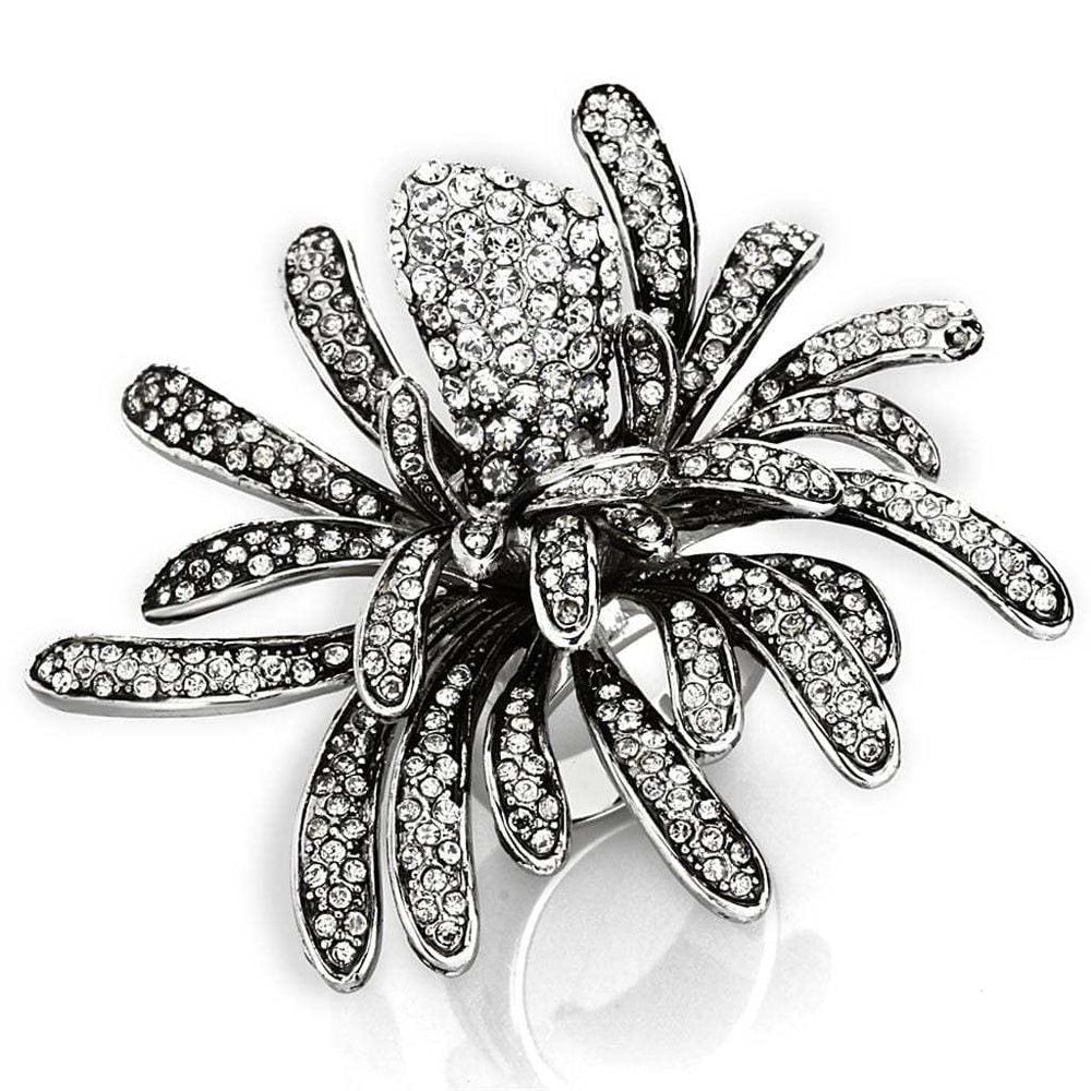 LO3444 - Rhodium Brass Ring with Top Grade Crystal in Clear - Alamode - Flyclothing LLC