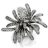 LO3444 - Rhodium Brass Ring with Top Grade Crystal in Clear - Alamode - Flyclothing LLC