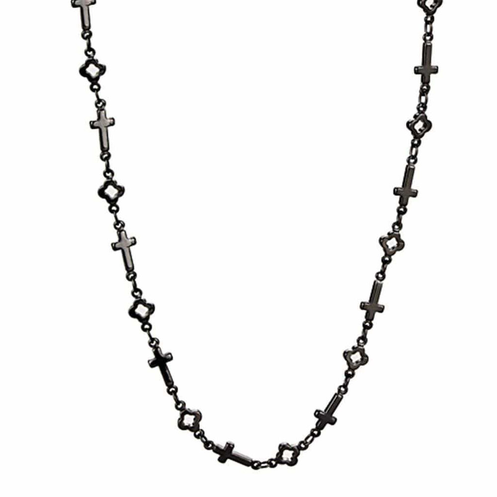 LO3454 - TIN Cobalt Black Brass Necklace with No Stone - Alamode - Flyclothing LLC
