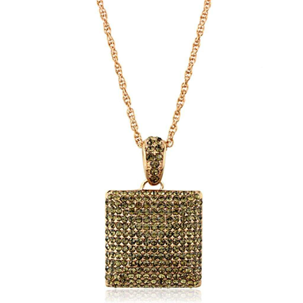 LO3472 - Rose Gold Brass Chain Pendant with Top Grade Crystal in Smoked Quartz - Alamode - Flyclothing LLC