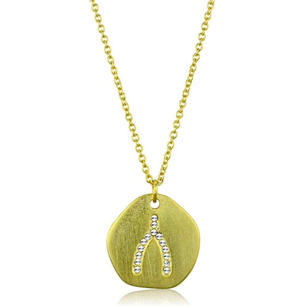 LO3479 - Gold & Brush Brass Chain Pendant with Top Grade Crystal in Clear - Alamode - Flyclothing LLC