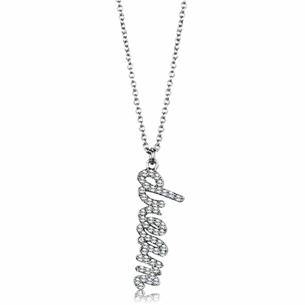 LO3489 - Rhodium Brass Chain Pendant with Top Grade Crystal in Clear - Alamode - Flyclothing LLC