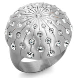 LO3515 - Rhodium+Brushed Brass Ring with Top Grade Crystal in Clear - Alamode - Flyclothing LLC