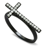 LO3522 - TIN Cobalt Black Brass Ring with Top Grade Crystal in Clear - Alamode - Flyclothing LLC