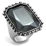 LO3532 - Rhodium Brass Ring with Top Grade Crystal in Hematite - Alamode - Flyclothing LLC