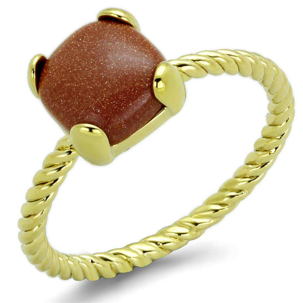 LO3547 - Gold Brass Ring with Synthetic Cat Eye in Brown - Alamode - Flyclothing LLC