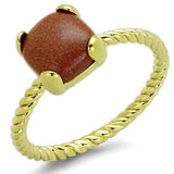 LO3547 - Gold Brass Ring with Synthetic Cat Eye in Brown - Alamode - Flyclothing LLC