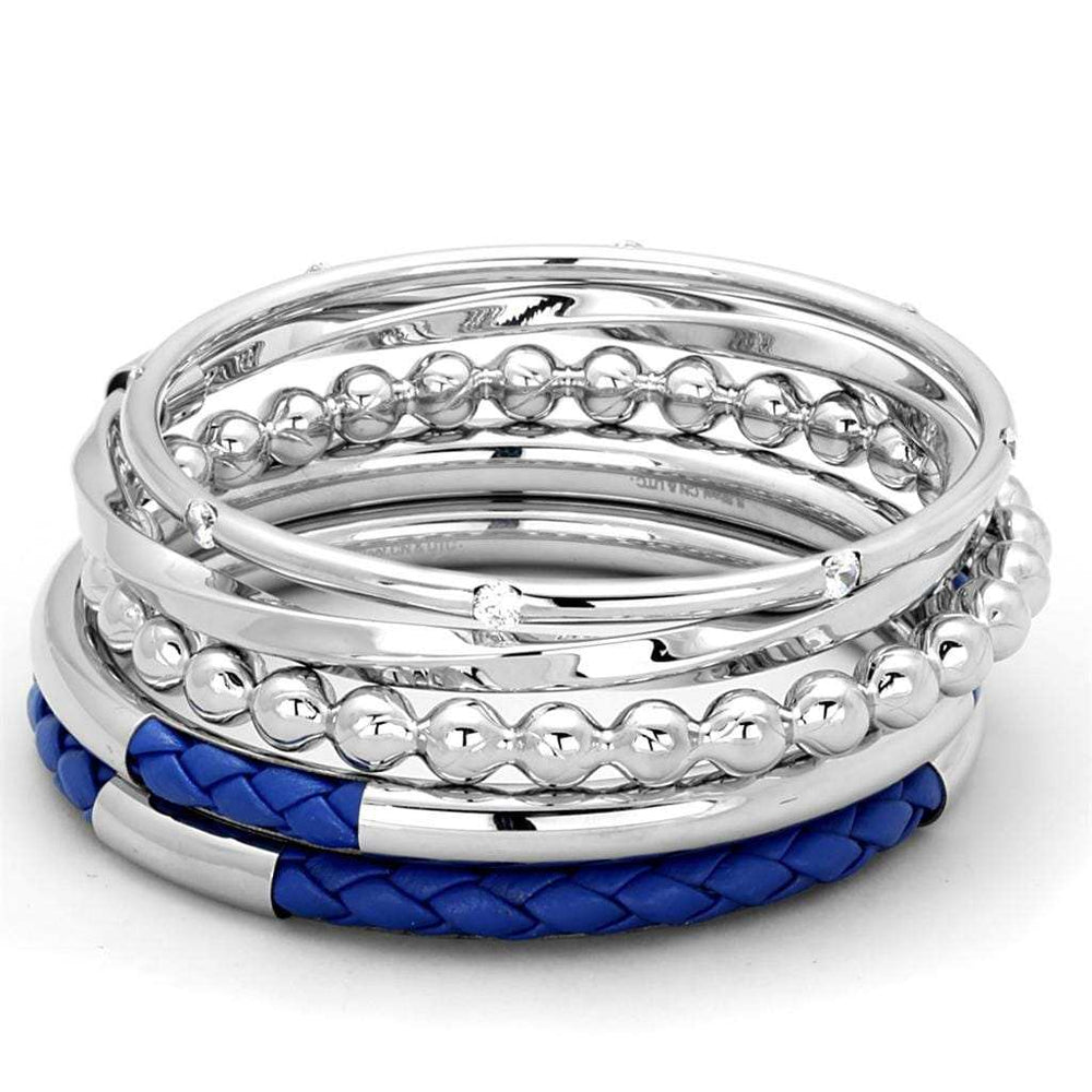 LO3570 - High polished (no plating) Stainless Steel Bangle with AAA Grade CZ in Clear - Alamode - Flyclothing LLC