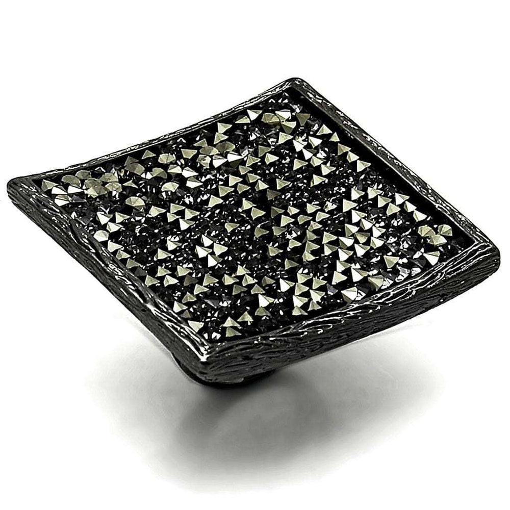 LO3589 - TIN Cobalt Black Brass Ring with Top Grade Crystal in Light Gray - Alamode - Flyclothing LLC