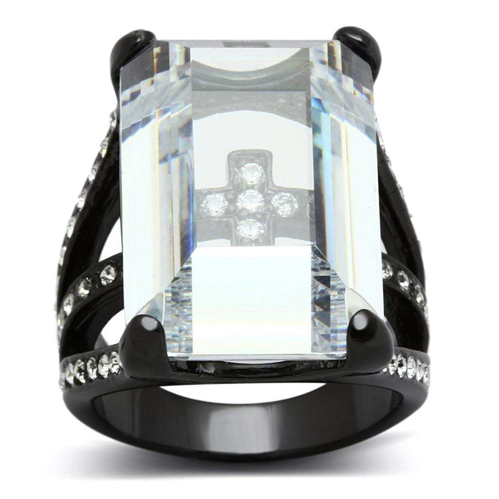 LO3593 - TIN Cobalt Black Brass Ring with AAA Grade CZ in Clear - Alamode - Flyclothing LLC