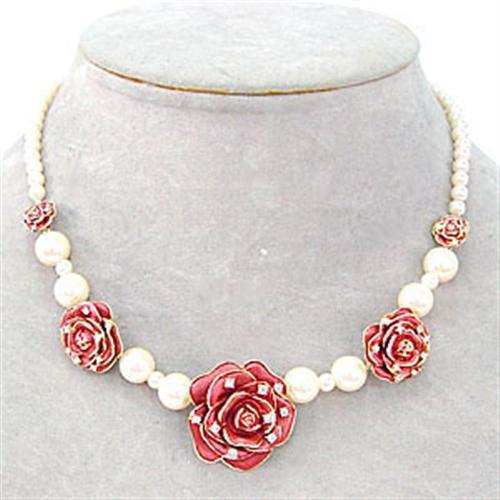 LO361 - Gold Brass Necklace with Synthetic Pearl in Citrine Yellow - Alamode - Flyclothing LLC