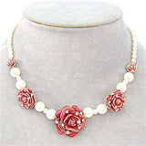 LO361 - Gold Brass Necklace with Synthetic Pearl in Citrine Yellow - Alamode - Flyclothing LLC