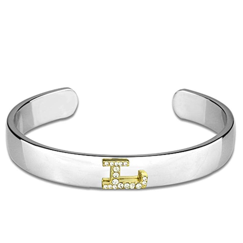LO3622 - Reverse Two-Tone White Metal Bangle with Top Grade Crystal in Clear - Alamode - Flyclothing LLC