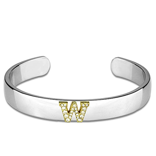 LO3633 - Reverse Two-Tone White Metal Bangle with Top Grade Crystal in Clear - Alamode - Flyclothing LLC