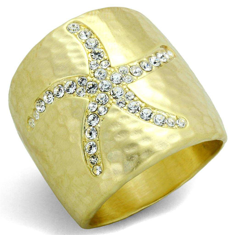 LO3637 - Gold & Brush Brass Ring with Top Grade Crystal in Clear - Alamode - Flyclothing LLC