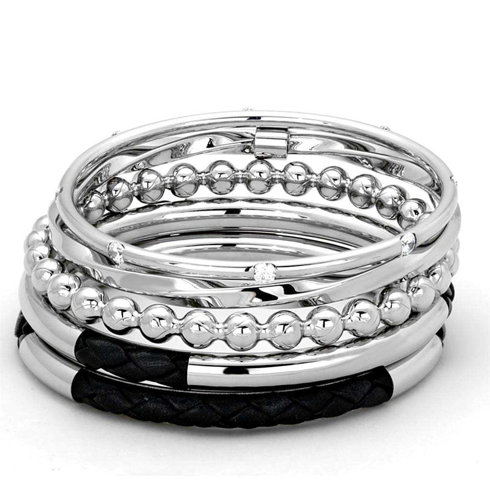 LO3640 - High polished (no plating) Stainless Steel Bangle with AAA Grade CZ in Clear - Alamode - Flyclothing LLC