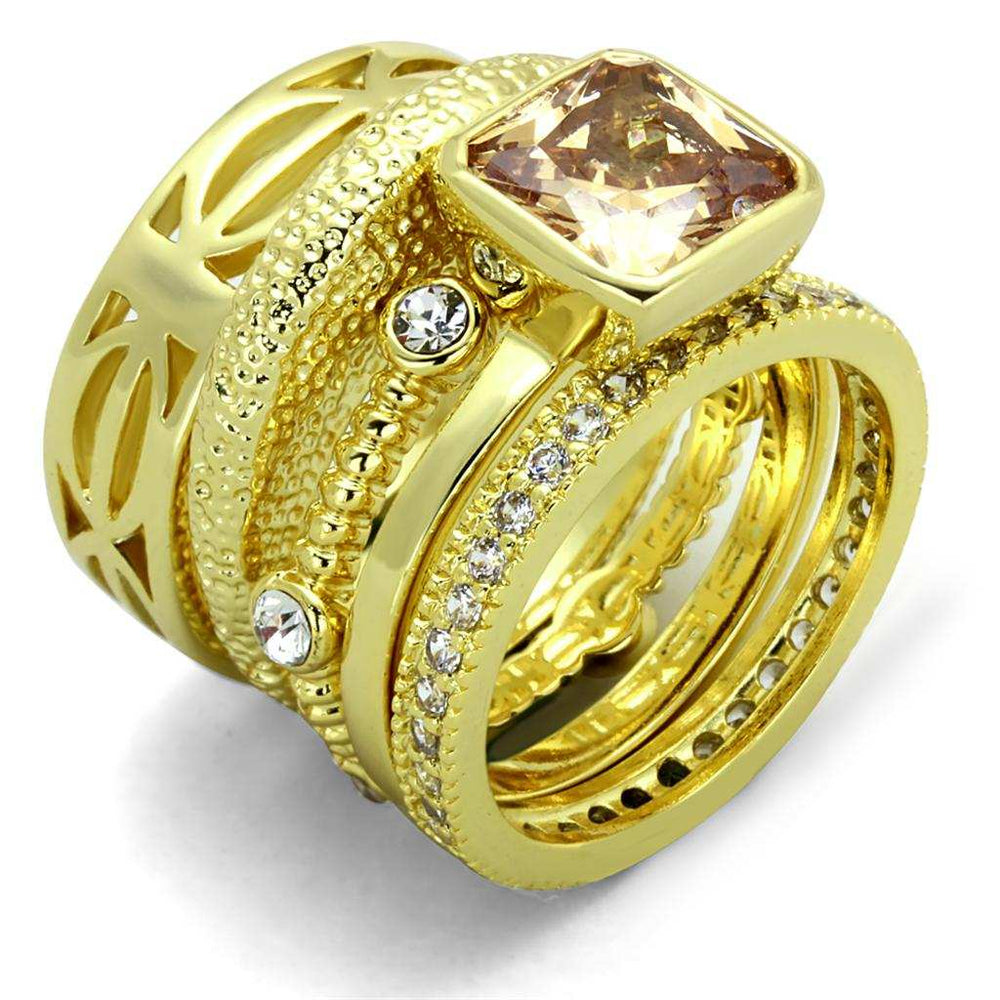LO3647 - Gold Brass Ring with AAA Grade CZ in Champagne - Alamode - Flyclothing LLC