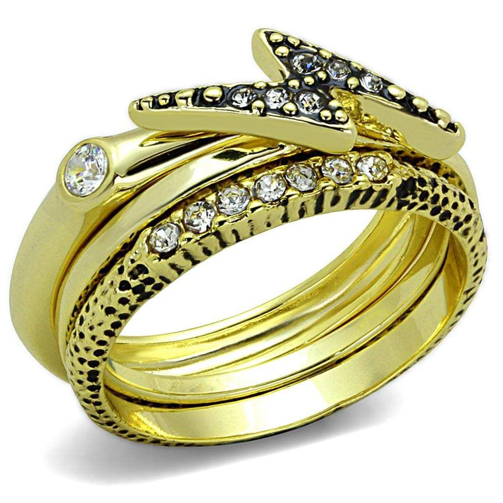 LO3651 - Gold Brass Ring with Top Grade Crystal in Clear - Alamode - Flyclothing LLC