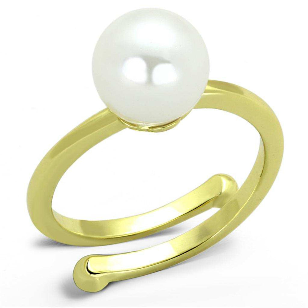 LO3656 - Gold Brass Ring with Synthetic Pearl in White - Alamode - Flyclothing LLC