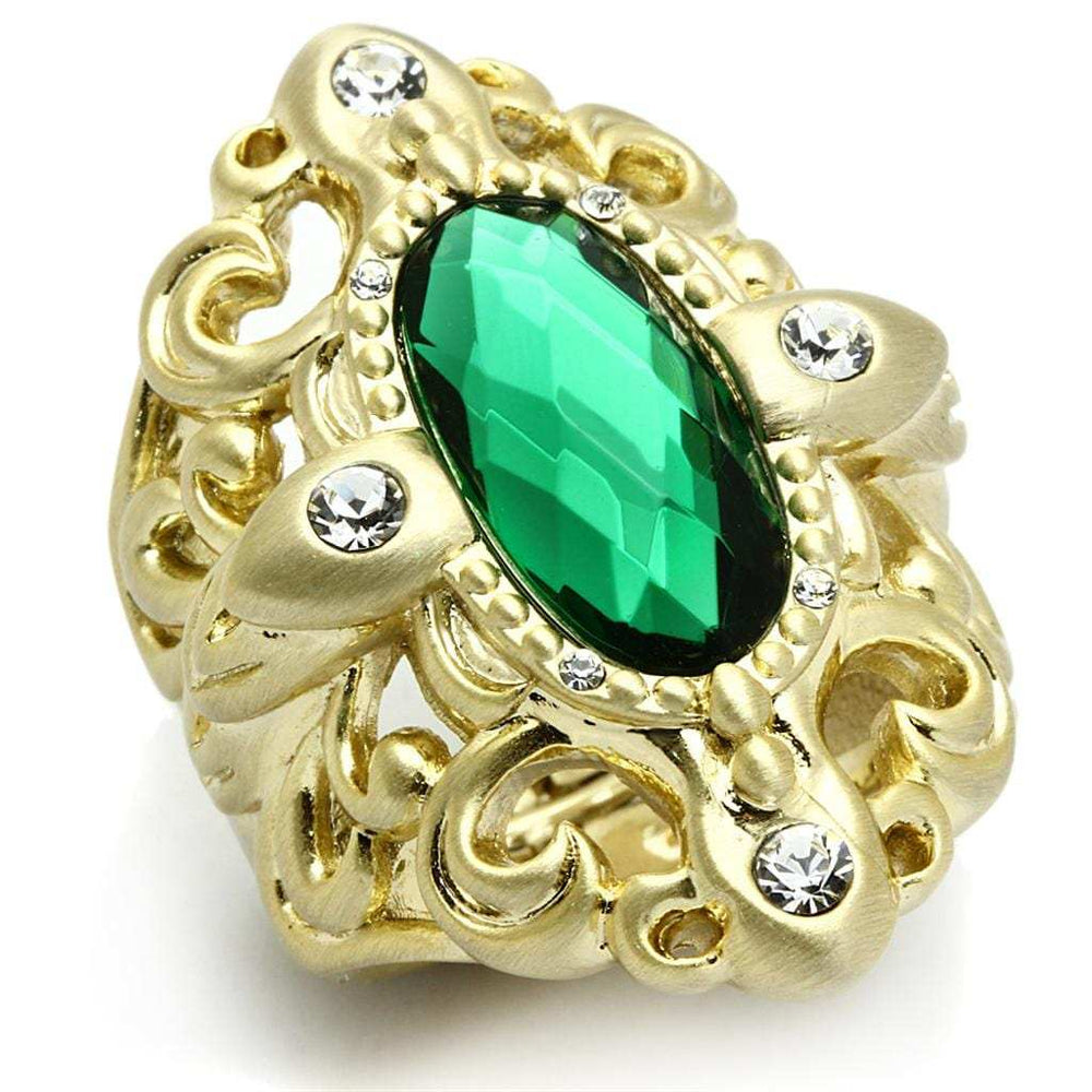 LO3665 - Gold & Brush Brass Ring with Synthetic Synthetic Glass in Emerald - Alamode - Flyclothing LLC