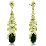 LO3669 - Gold & Brush Brass Earrings with Synthetic Synthetic Glass in Emerald - Alamode - Flyclothing LLC
