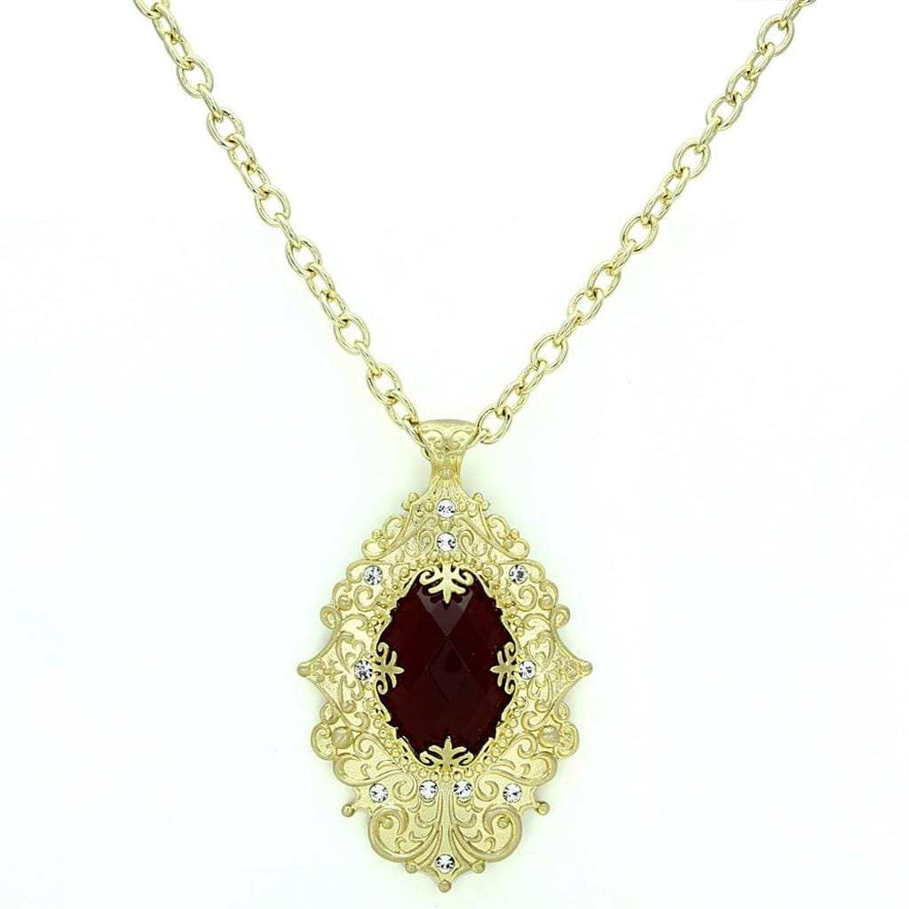 LO3670 - Gold & Brush Brass Chain Pendant with Synthetic Synthetic Glass in Siam - Alamode - Flyclothing LLC